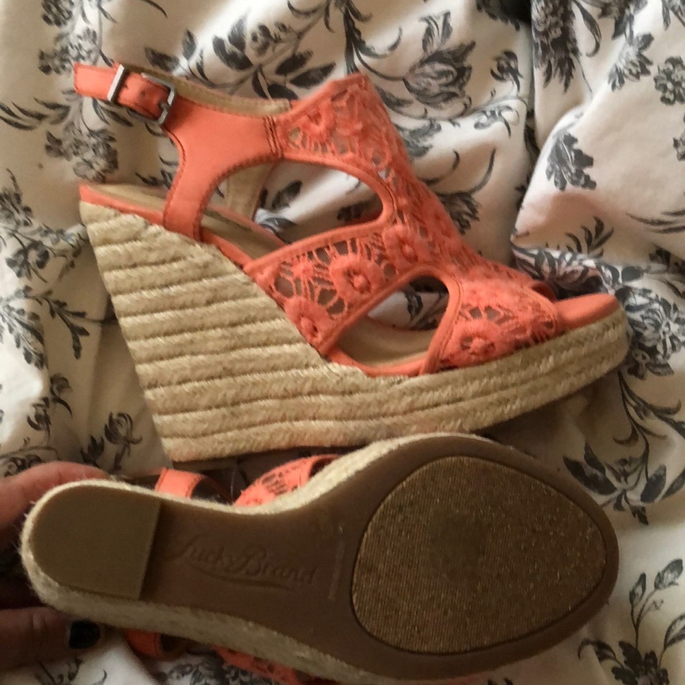 Lucky brand lace wedge sandal. Never worn